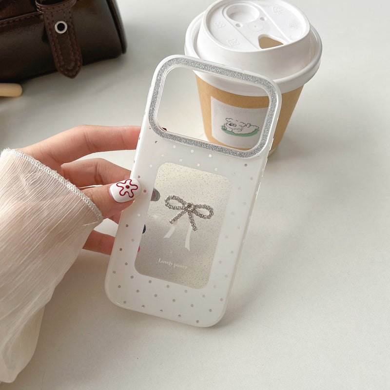 〖i952〗iPhone 水玉とリボンのスマホケース