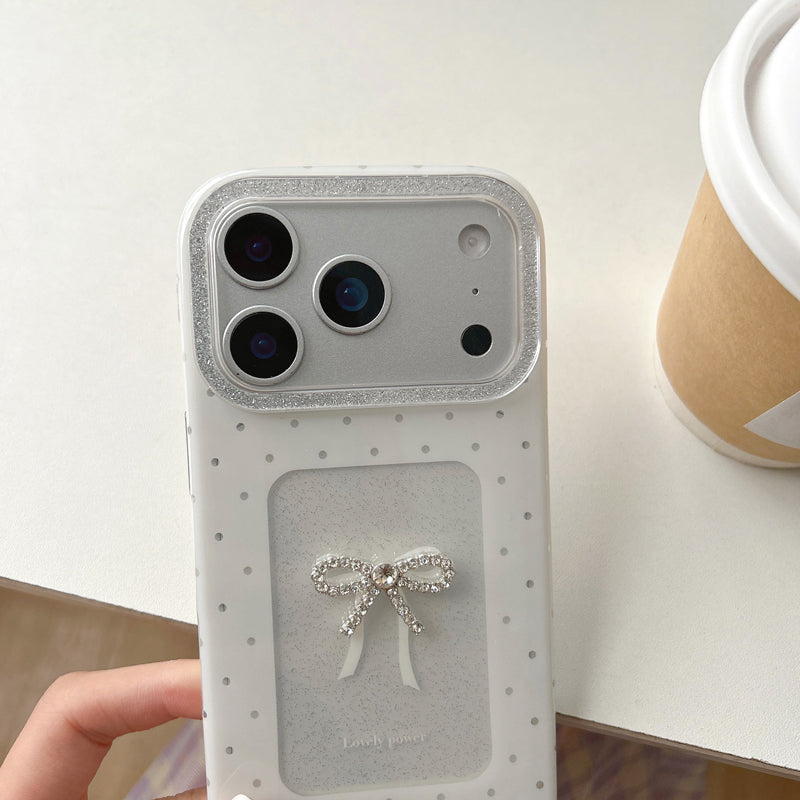 〖i952〗iPhone 水玉とリボンのスマホケース