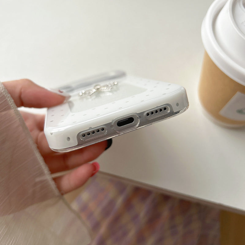 〖i952〗iPhone 水玉とリボンのスマホケース