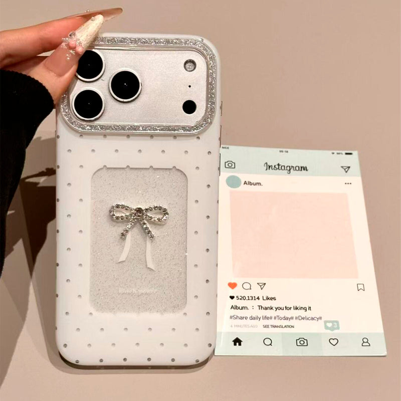 〖i952〗iPhone 水玉とリボンのスマホケース