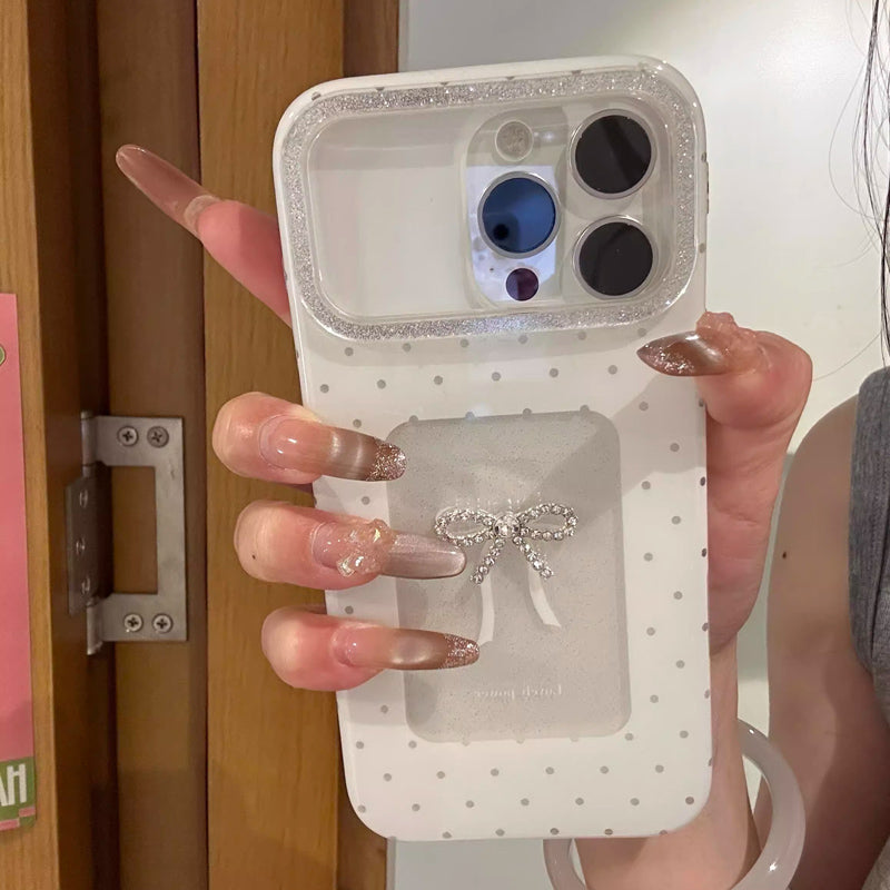 〖i952〗iPhone 水玉とリボンのスマホケース