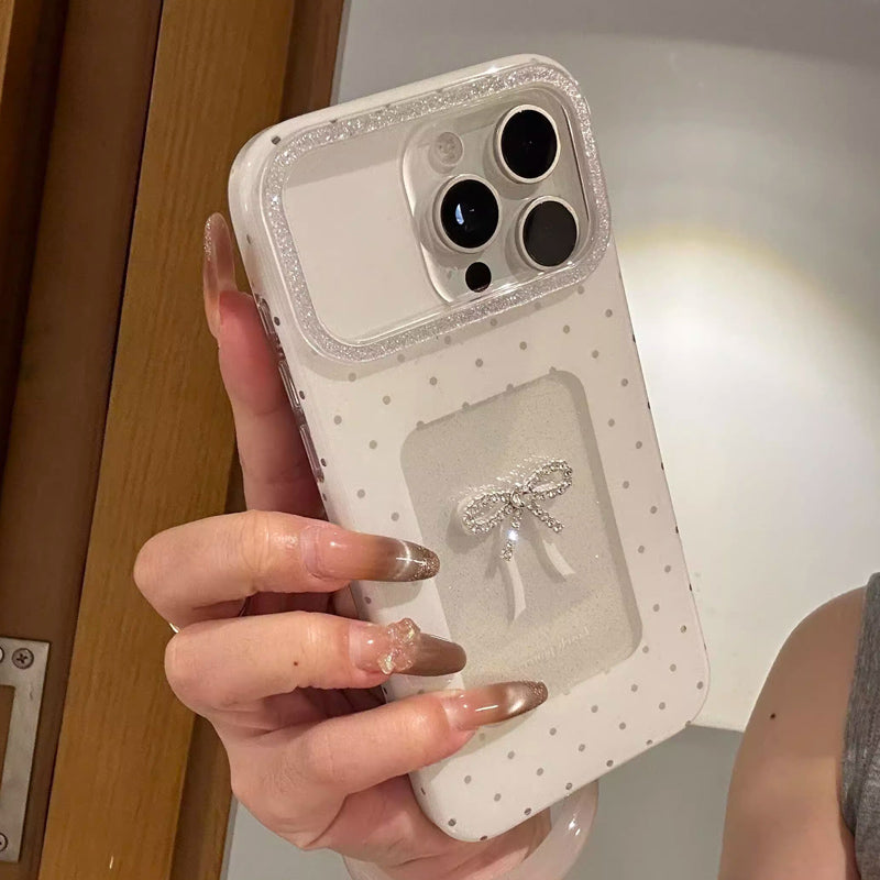 〖i952〗iPhone 水玉とリボンのスマホケース