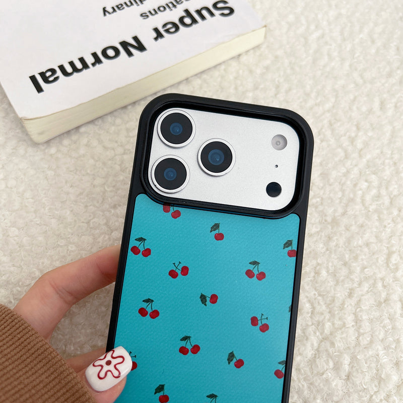 〖i958〗 ブルー地にチェリーのスマホケース