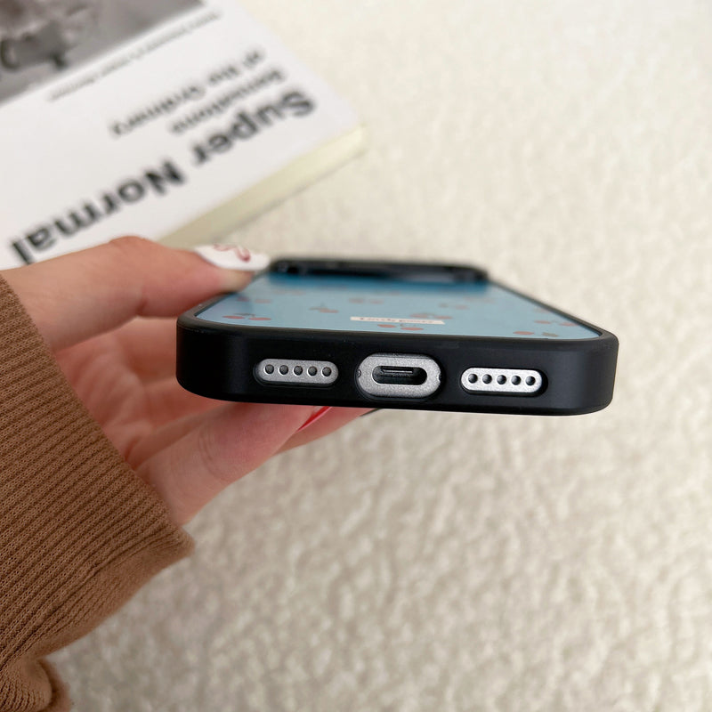 〖i958〗 ブルー地にチェリーのスマホケース