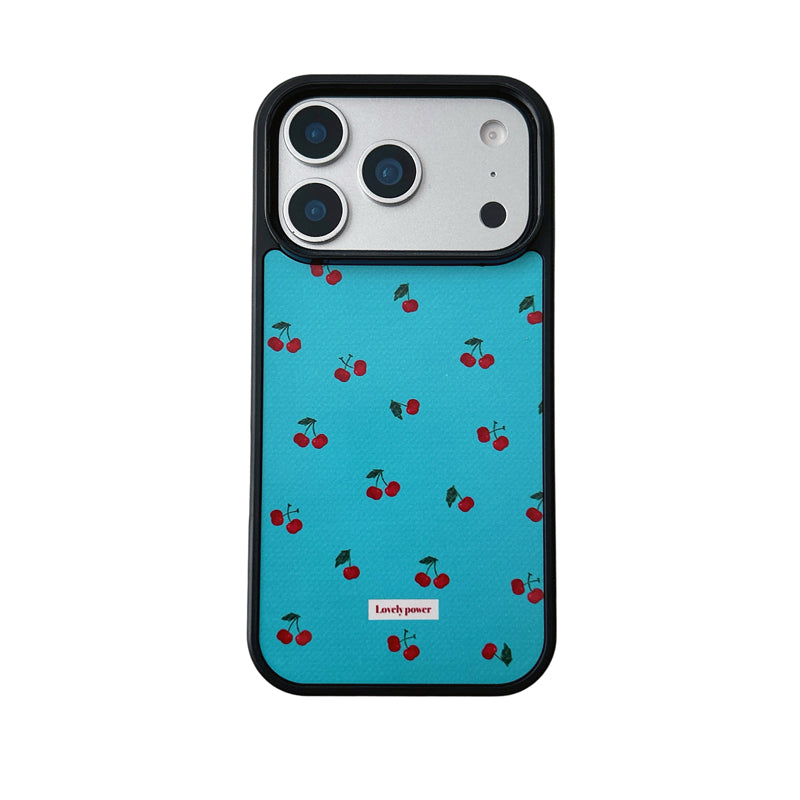 〖i958〗 ブルー地にチェリーのスマホケース