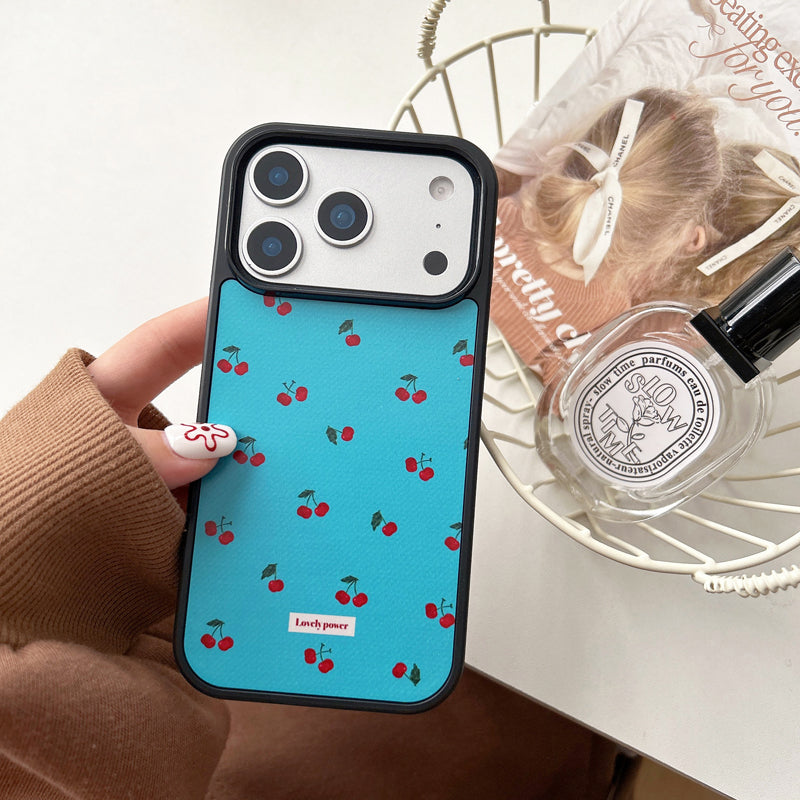 〖i958〗 ブルー地にチェリーのスマホケース