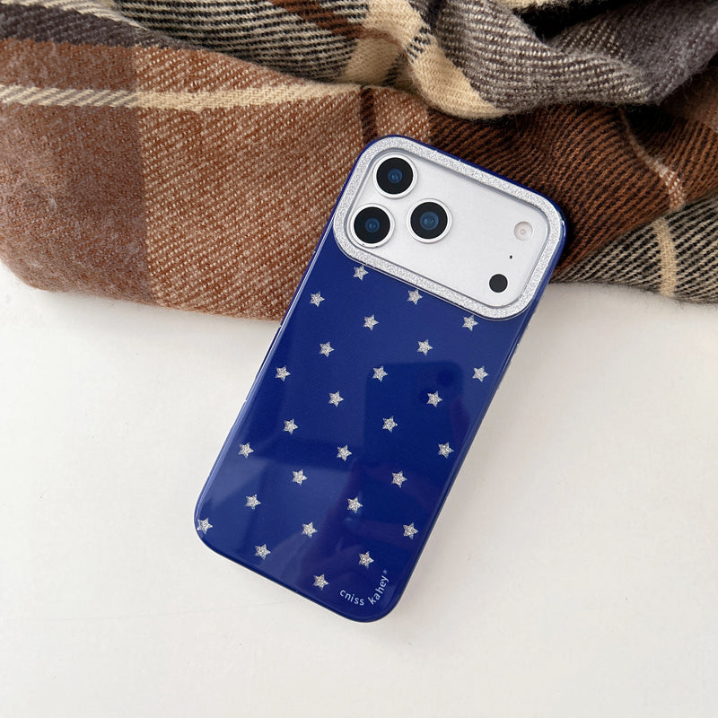 〖i959〗iPhone 17／17 Pro用 ブルーの星がいっぱいのスマホケース