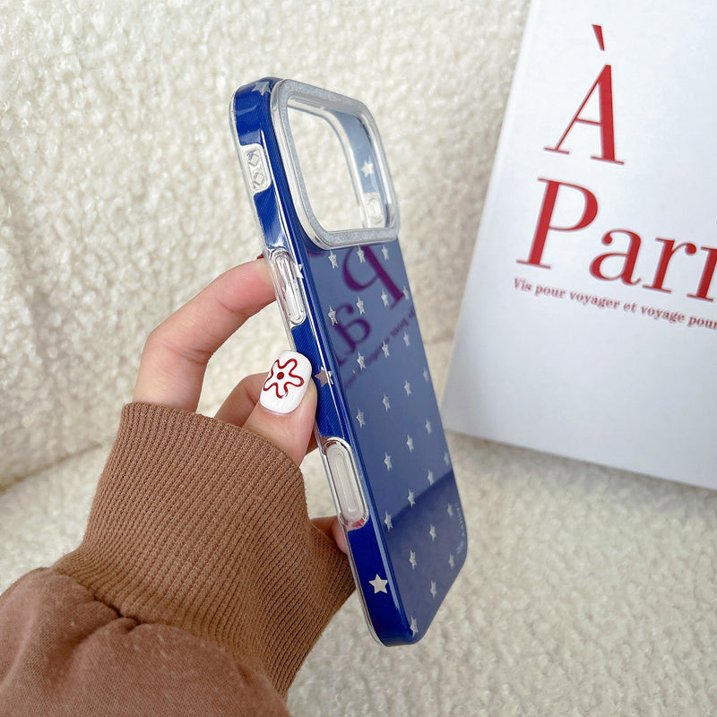 〖i959〗iPhone 17／17 Pro用 ブルーの星がいっぱいのスマホケース