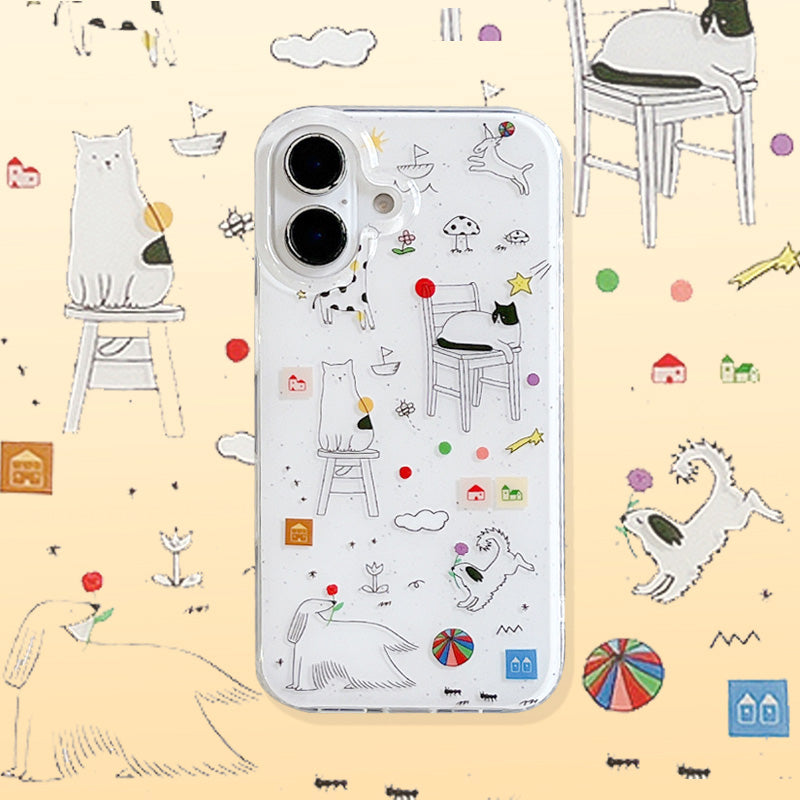 〖i911〗スマホケース 動物 落書き猫 iPhone 15 16