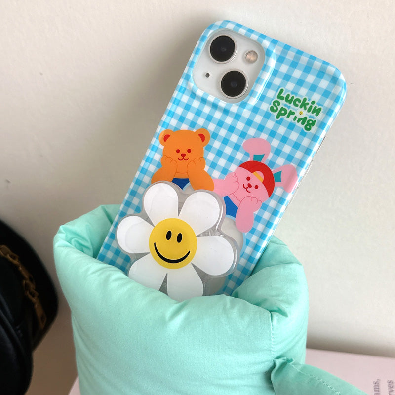 〖i910〗ライトブルーのチェック柄の携帯ケース