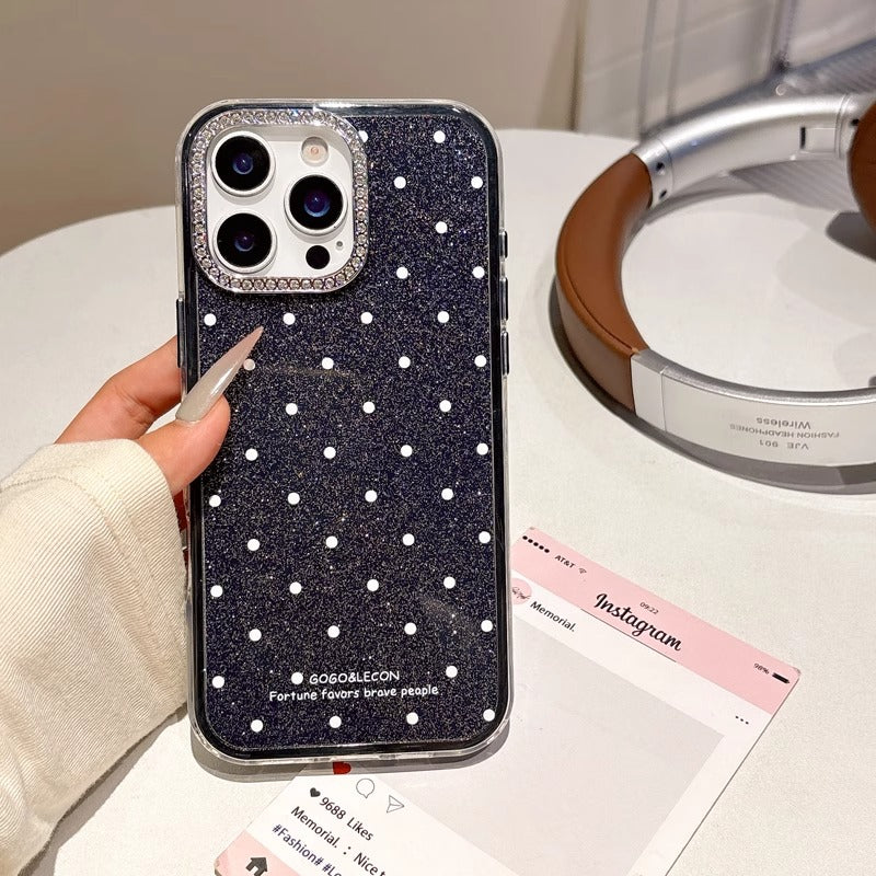 〖i943〗グリッター水玉模様のスマホケース,iPhone 15 16ケース