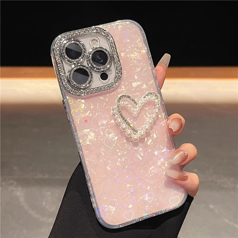 〖i927〗シェル柄グラデーションハート/iPhone 15ケース