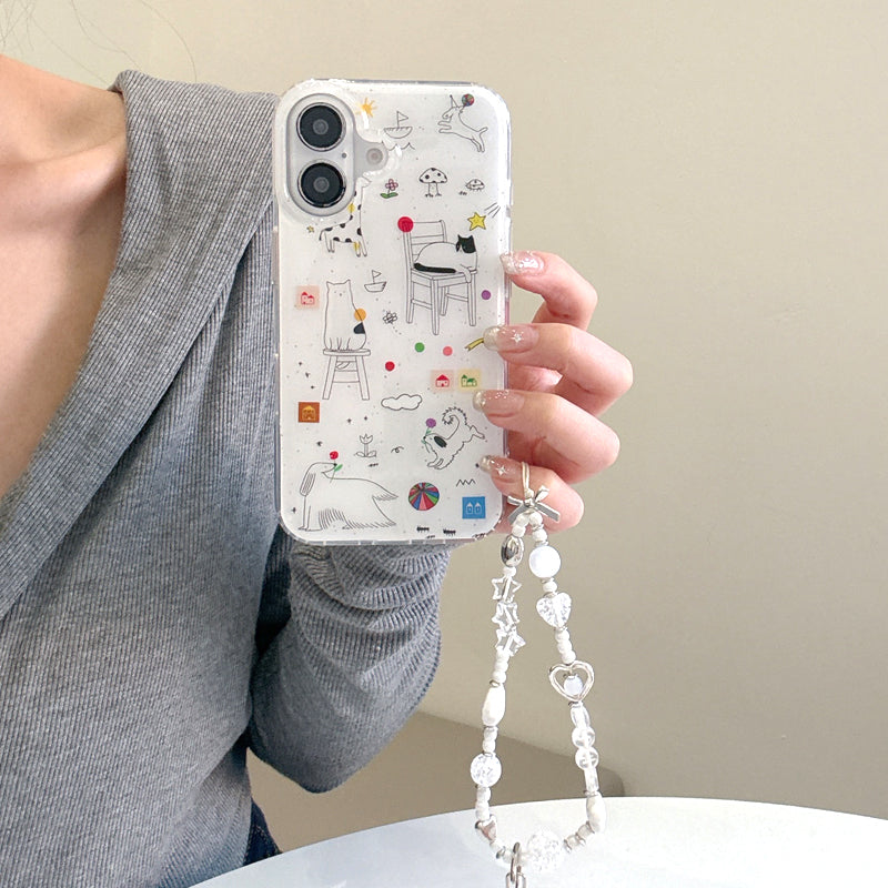 〖i911〗スマホケース 動物 落書き猫 iPhone 15 16