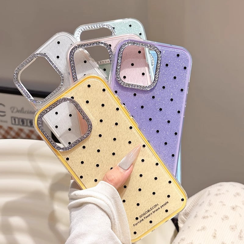 〖i943〗グリッター水玉模様のスマホケース,iPhone 15 16ケース