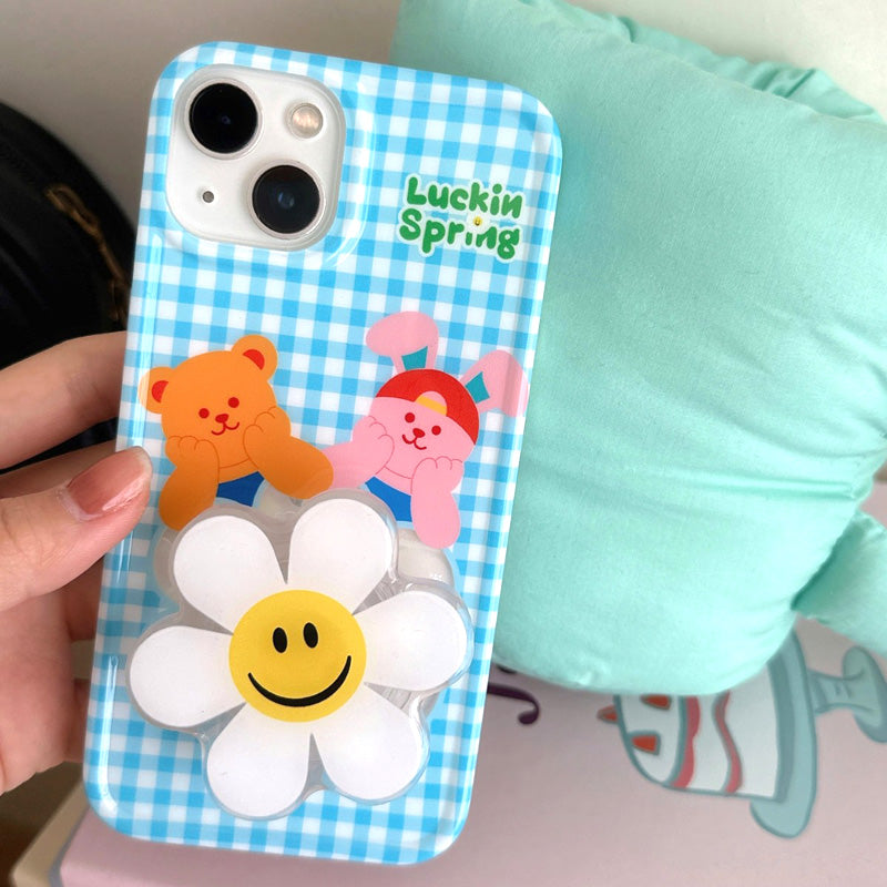 〖i910〗ライトブルーのチェック柄の携帯ケース