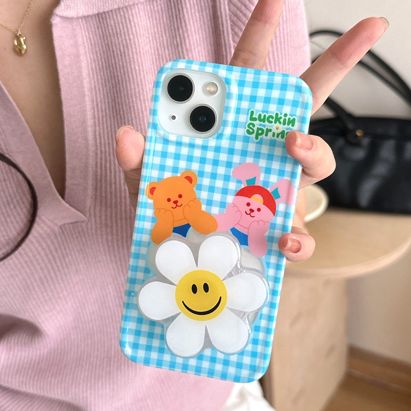 〖i910〗ライトブルーのチェック柄の携帯ケース