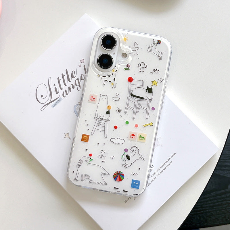 〖i911〗スマホケース 動物 落書き猫 iPhone 15 16