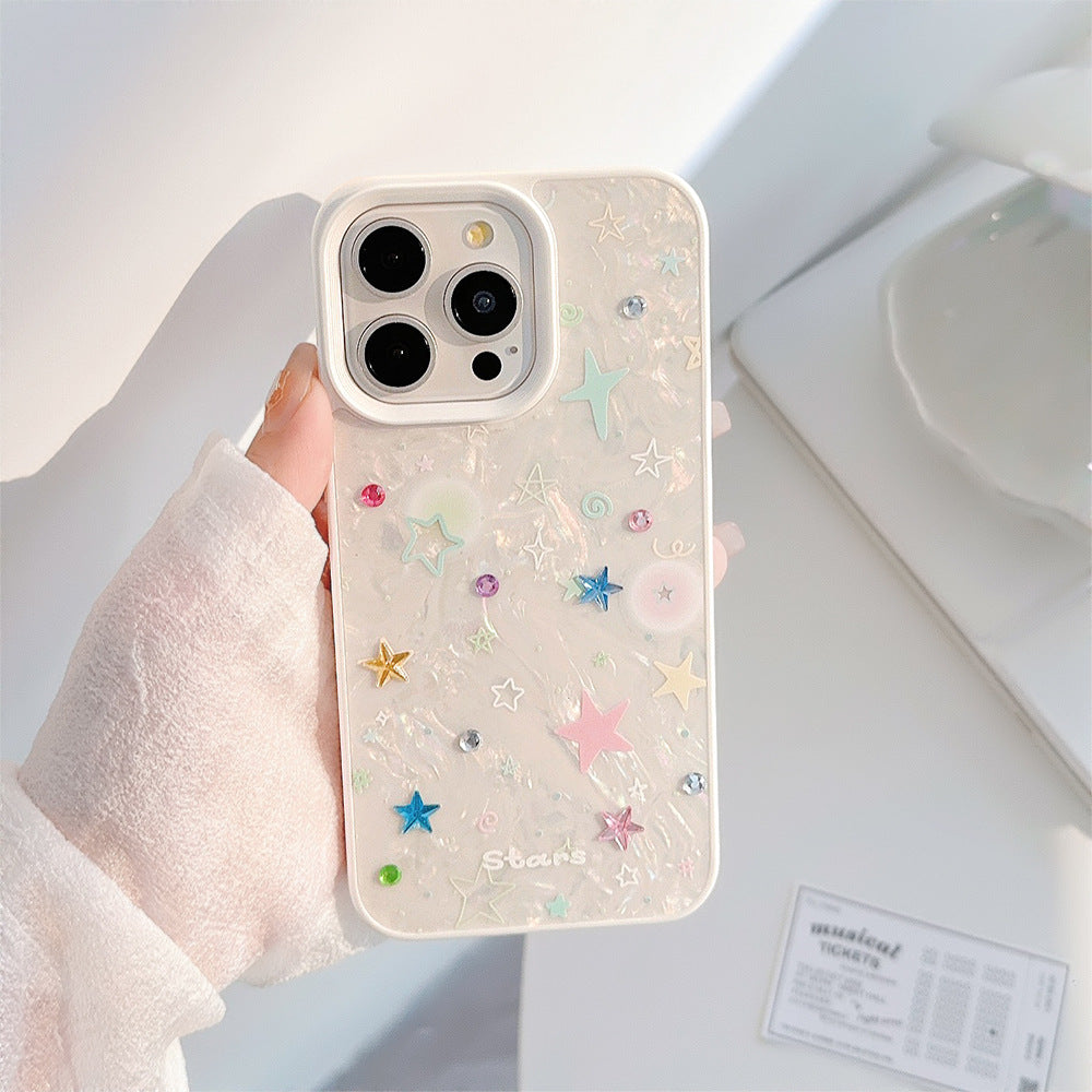 〖i924〗貝殻模様とカラフルな小さな星-スマホケース