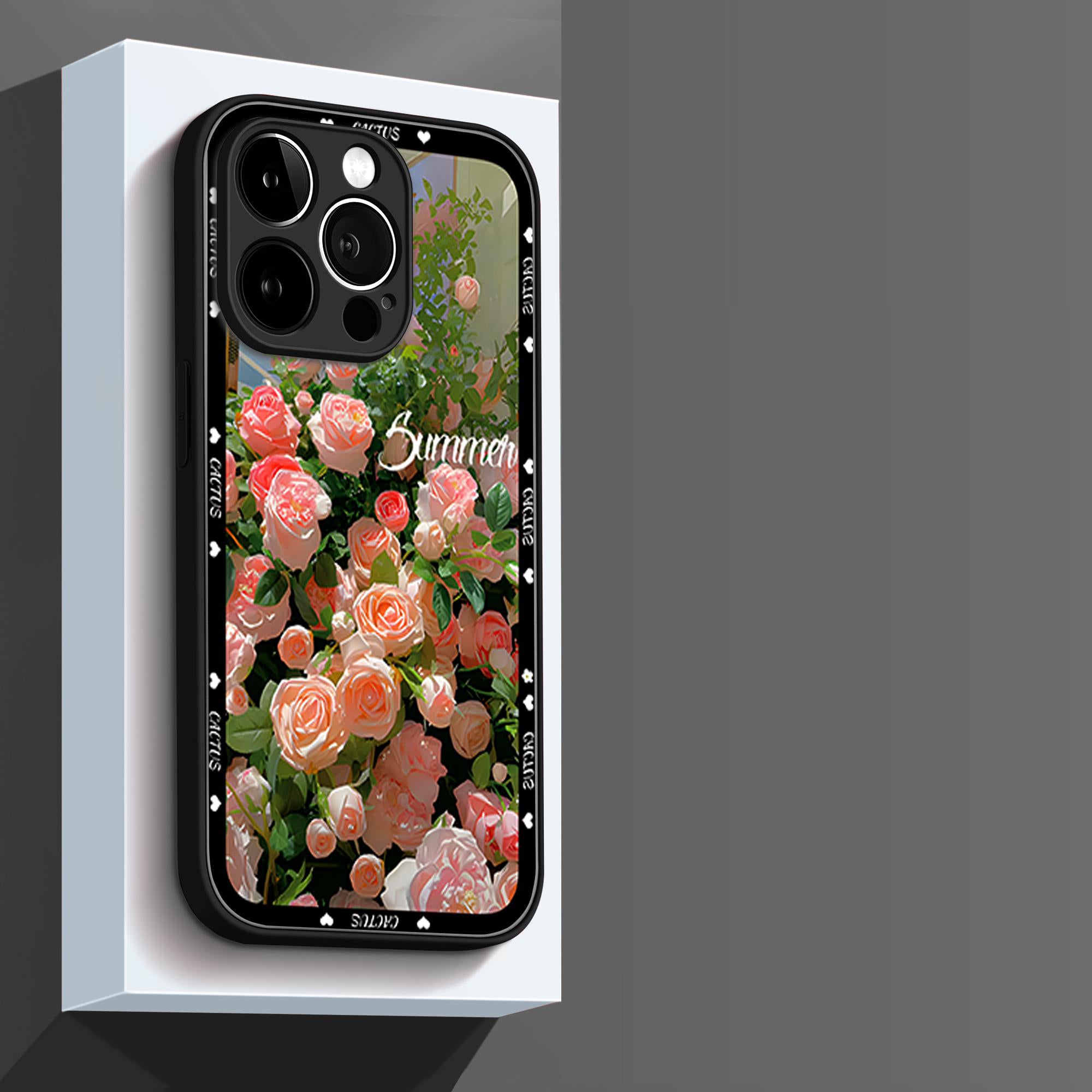 〖i706〗アイフォン 15 プロ カバー,ピンクのバラスマホケース,iPhone 13 14Pro Max ケース