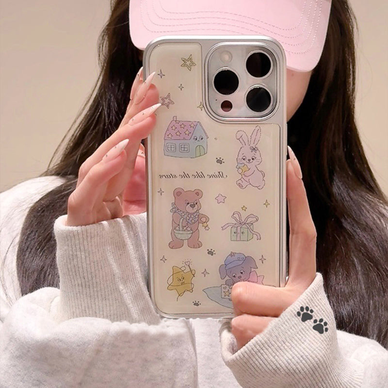 〖i884〗イラスト漫画iPhone 16ケース,iPhone 16Pro かわいい動物たちスマホケース