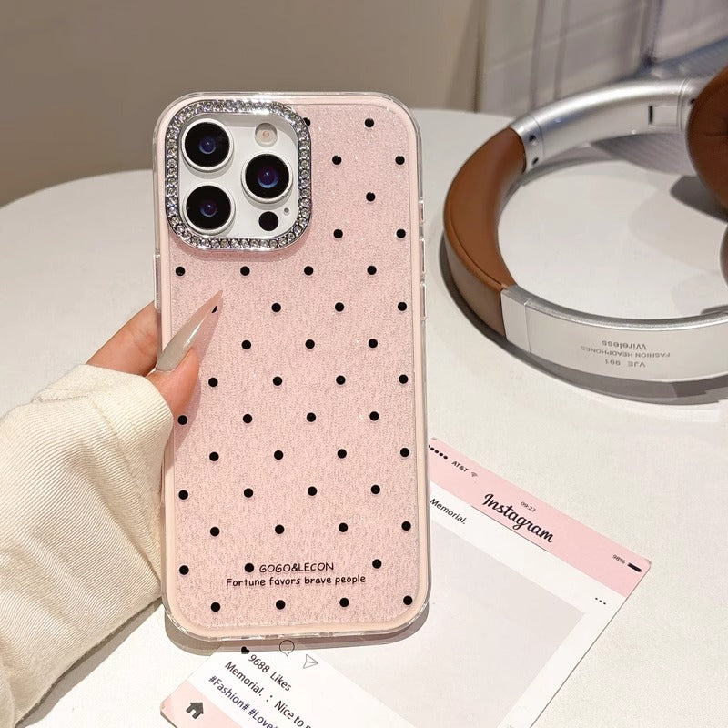 〖i943〗グリッター水玉模様のスマホケース,iPhone 15 16ケース
