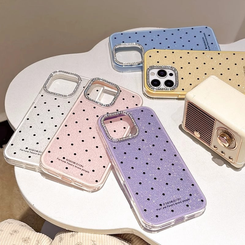 〖i943〗グリッター水玉模様のスマホケース,iPhone 15 16ケース