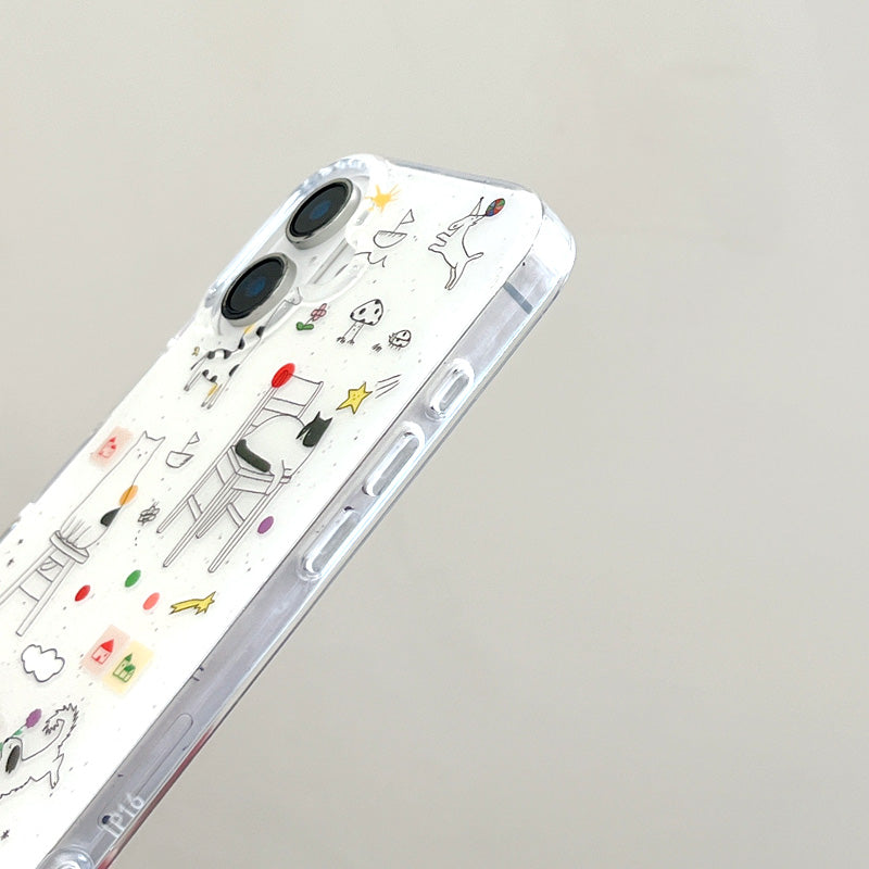 〖i911〗スマホケース 動物 落書き猫 iPhone 15 16