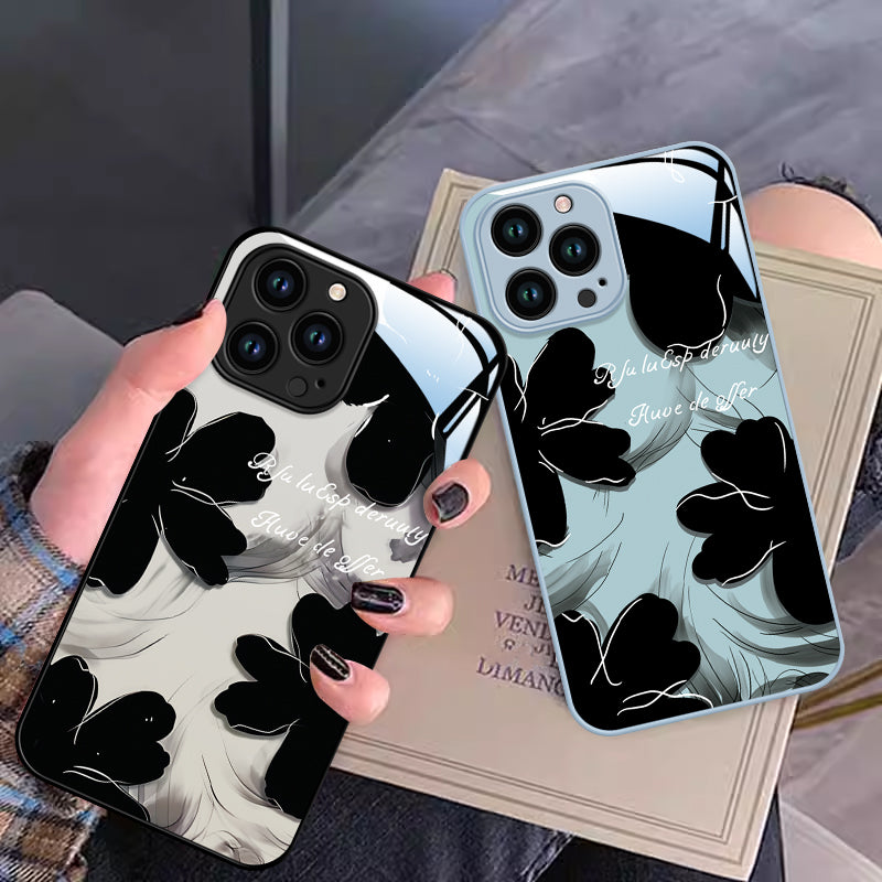 〖i874〗iPhone16ケース フラワーiPhone 15 15Pro Maxシンプルなインクの花