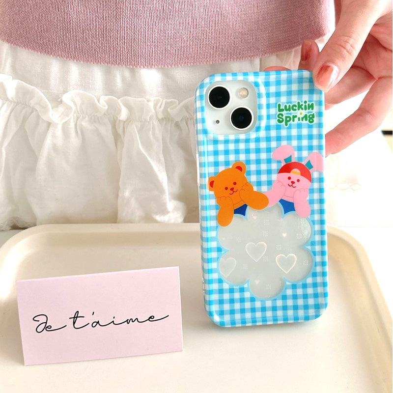 〖i910〗ライトブルーのチェック柄の携帯ケース