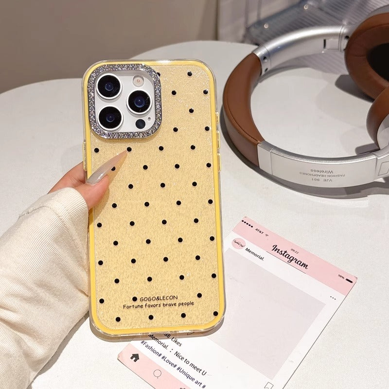 〖i943〗グリッター水玉模様のスマホケース,iPhone 15 16ケース