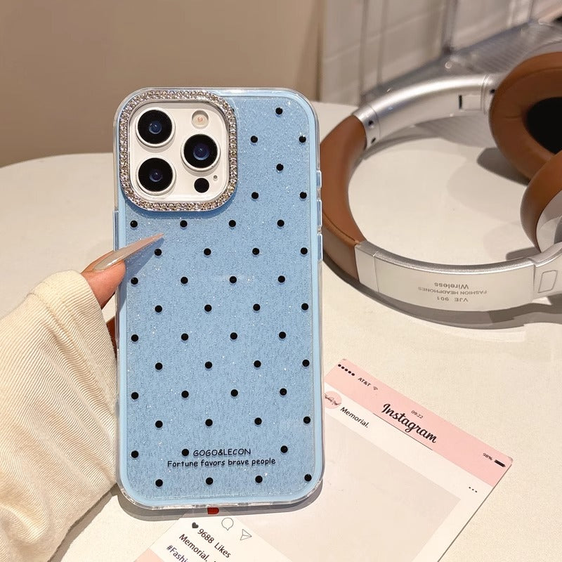 〖i943〗グリッター水玉模様のスマホケース,iPhone 15 16ケース