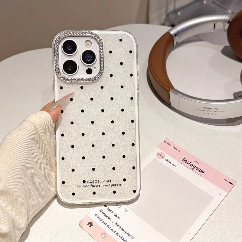 〖i943〗グリッター水玉模様のスマホケース,iPhone 15 16ケース