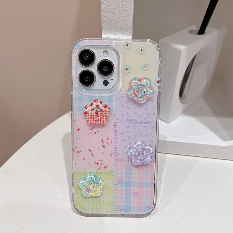 〖i905〗iPhone 16Pro ケース 韓国可愛い花柄立体的