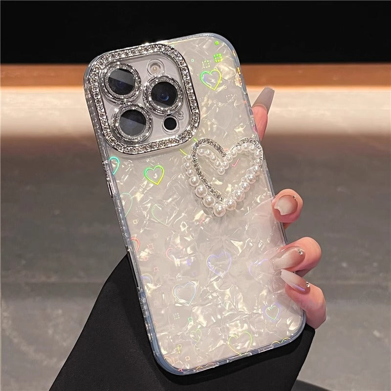 〖i927〗シェル柄グラデーションハート/iPhone 15ケース