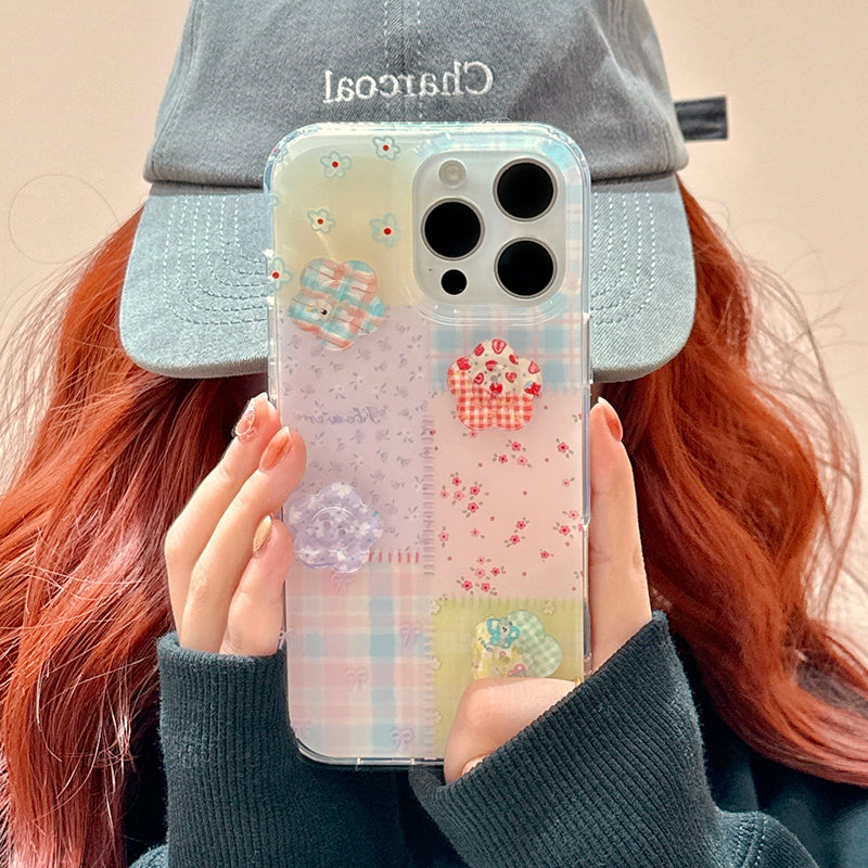 〖i905〗iPhone 16Pro ケース 韓国可愛い花柄立体的