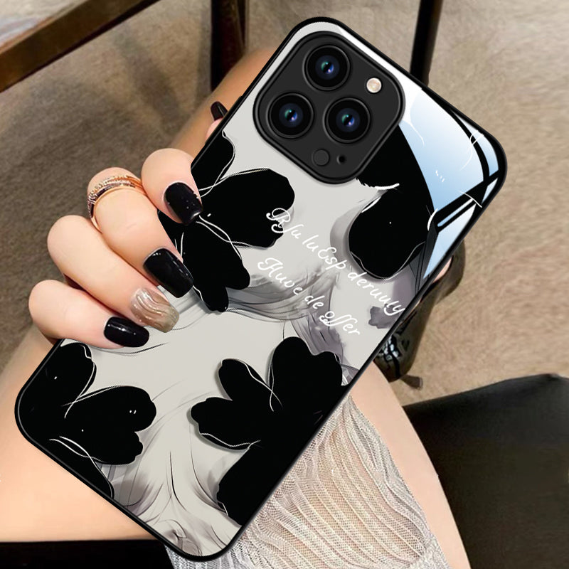 〖i874〗iPhone16ケース フラワーiPhone 15 15Pro Maxシンプルなインクの花