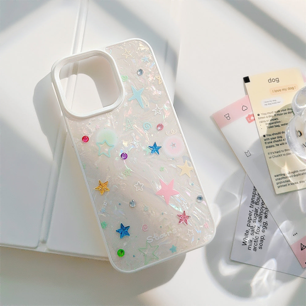 〖i924〗貝殻模様とカラフルな小さな星-スマホケース