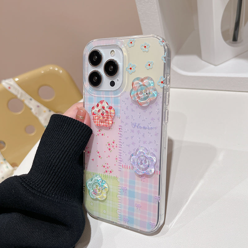 〖i905〗iPhone 16Pro ケース 韓国可愛い花柄立体的