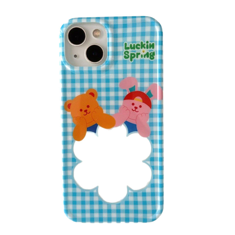 〖i910〗ライトブルーのチェック柄の携帯ケース