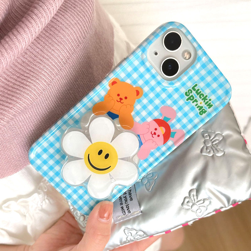 〖i910〗ライトブルーのチェック柄の携帯ケース