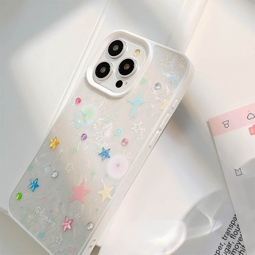 〖i924〗貝殻模様とカラフルな小さな星-スマホケース