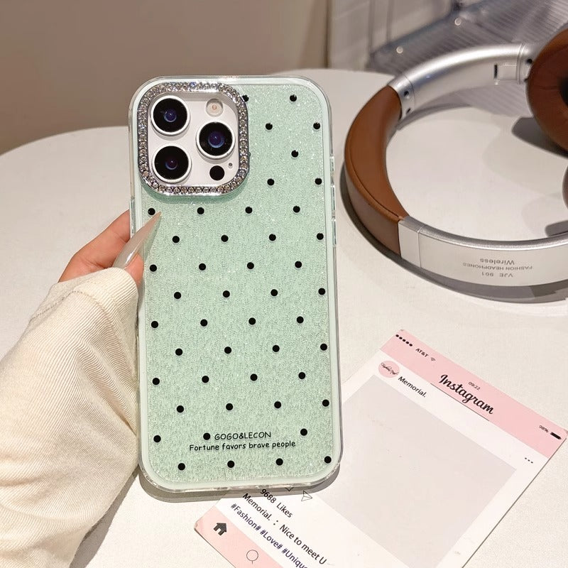 〖i943〗グリッター水玉模様のスマホケース,iPhone 15 16ケース