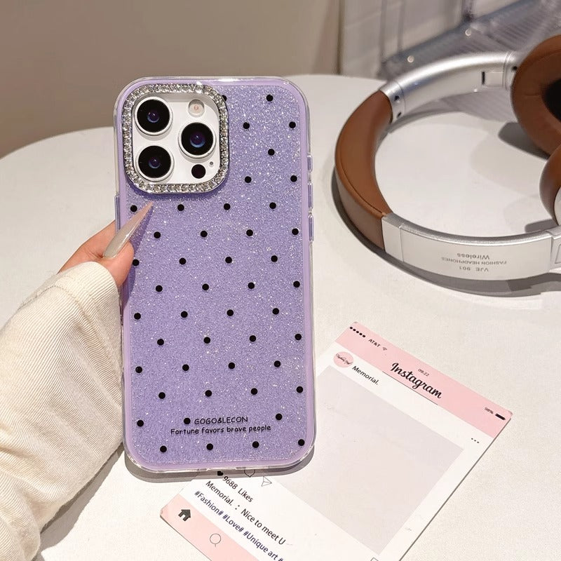 〖i943〗グリッター水玉模様のスマホケース,iPhone 15 16ケース