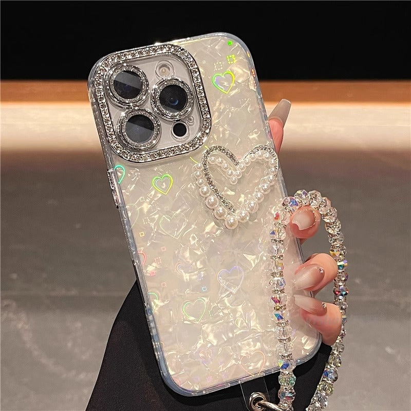 〖i927〗シェル柄グラデーションハート/iPhone 15ケース