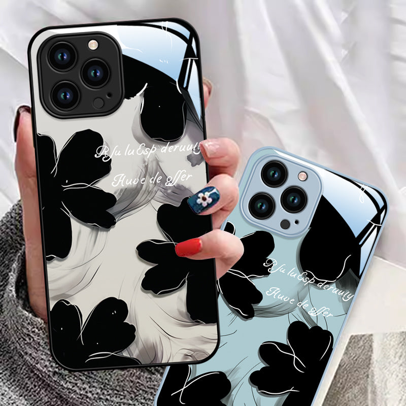 〖i874〗iPhone16ケース フラワーiPhone 15 15Pro Maxシンプルなインクの花