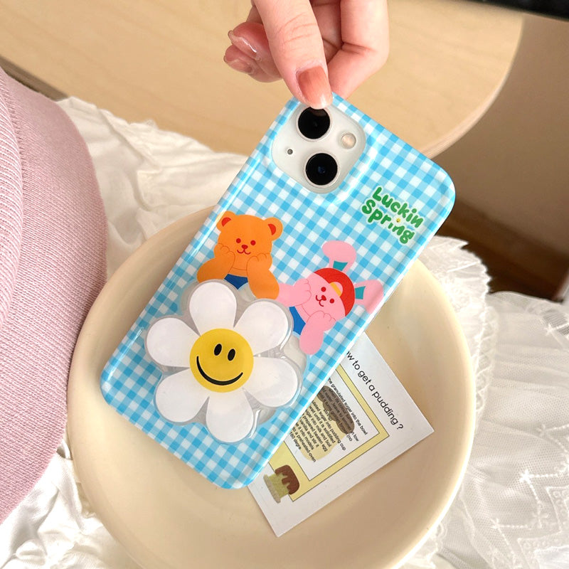 〖i910〗ライトブルーのチェック柄の携帯ケース