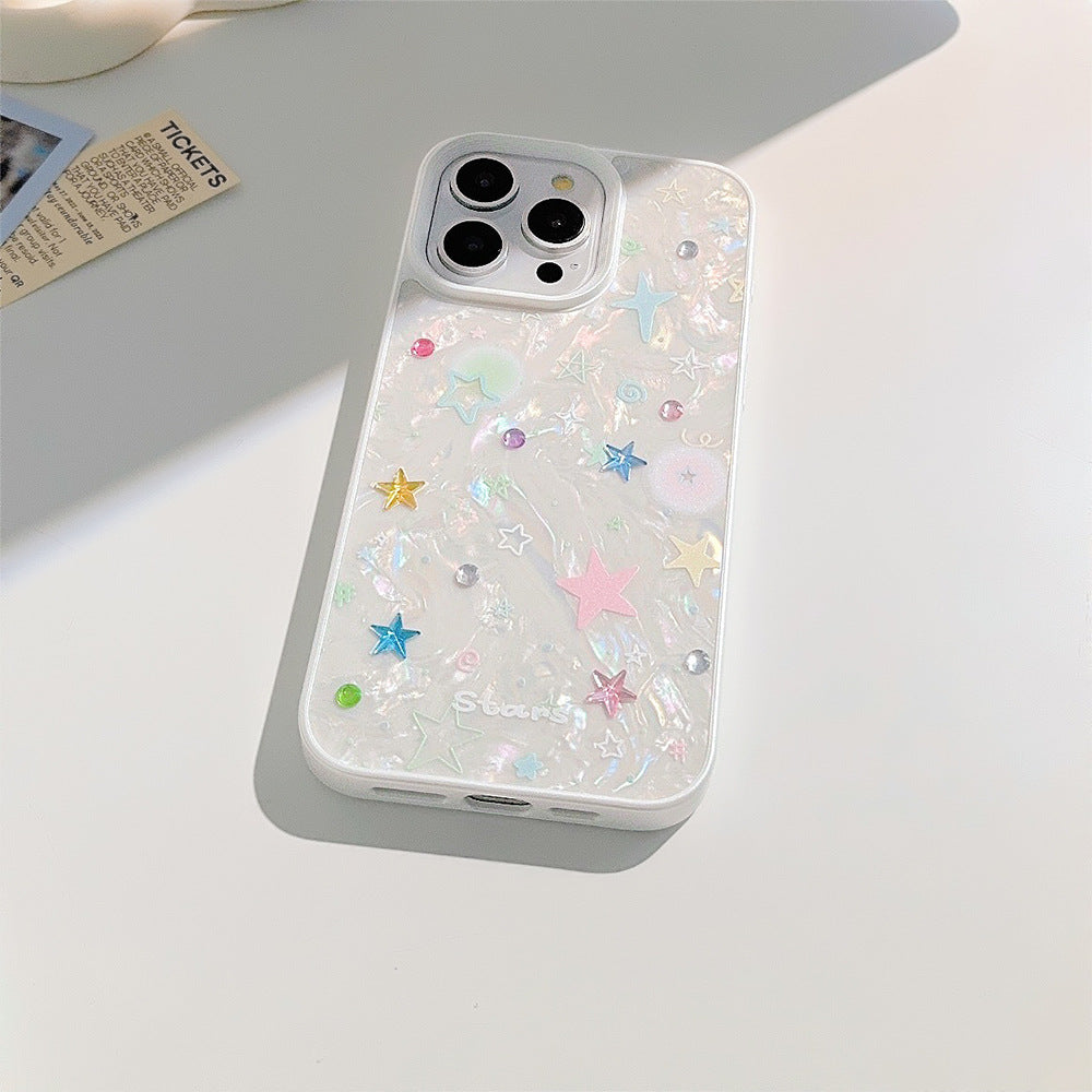 〖i924〗貝殻模様とカラフルな小さな星-スマホケース