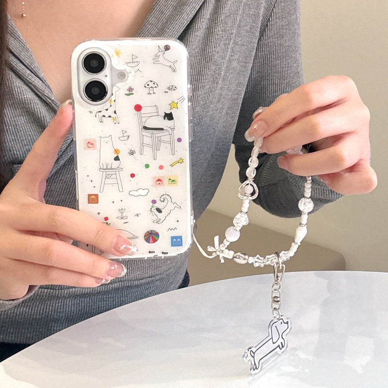 〖i911〗スマホケース 動物 落書き猫 iPhone 15 16