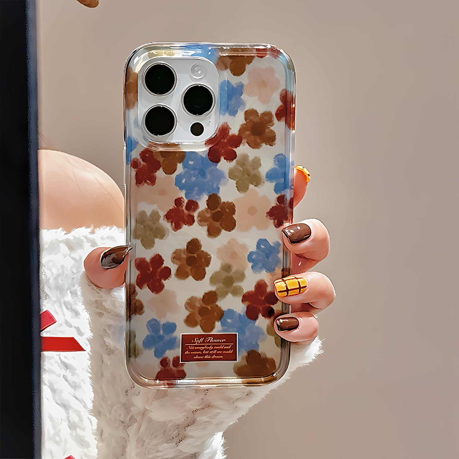 〖i887〗iPhone 16 スマホケース チェック柄 かわいい 花 フラワー 落書き