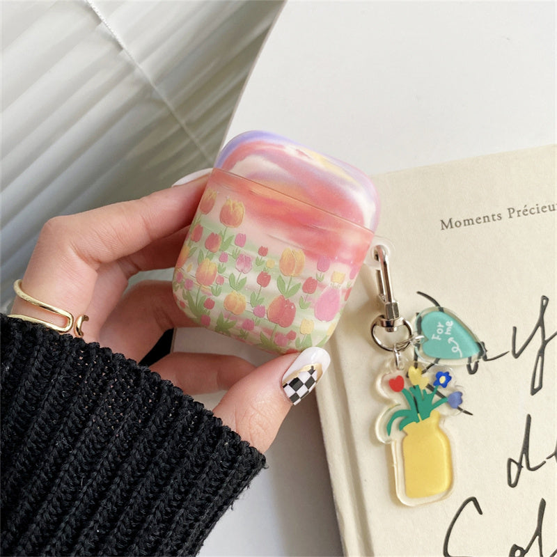 〖A024〗AirpodsPro用の油絵チューリップ AirPods1/2 ケース AirPodsPro ケース